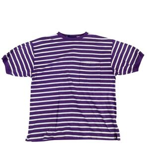 Vintage Prides Landing Purple White Striped Pocket T-Shirt Mens Small S Ribbed